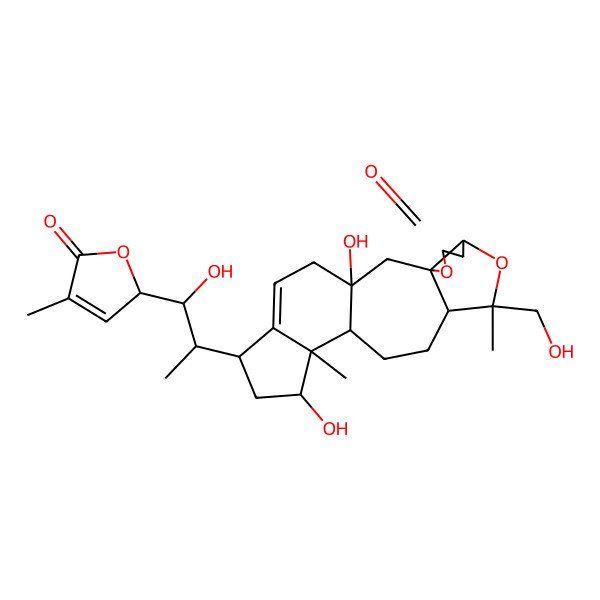 2D Structure of (1S,3R,7R,9R,10S,13S,14R,15S,17R)-1,15-dihydroxy-9-(hydroxymethyl)-17-[(1S,2S)-1-hydroxy-1-[(2R)-4-methyl-5-oxo-2H-furan-2-yl]propan-2-yl]-9,14-dimethyl-4,8-dioxapentacyclo[11.7.0.03,7.03,10.014,18]icos-18-en-5-one