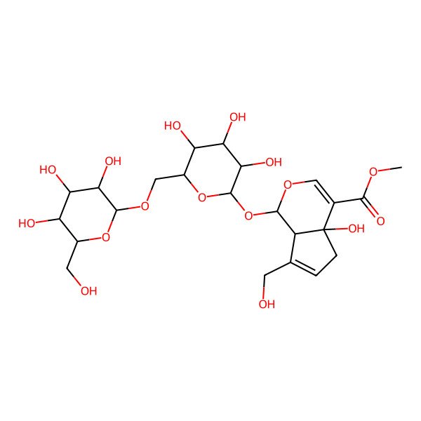 2D Structure of methyl (1S,4aR,7aR)-4a-hydroxy-7-(hydroxymethyl)-1-[(2S,3R,4S,5S,6R)-3,4,5-trihydroxy-6-[[(2R,3R,4S,5S,6R)-3,4,5-trihydroxy-6-(hydroxymethyl)oxan-2-yl]oxymethyl]oxan-2-yl]oxy-5,7a-dihydro-1H-cyclopenta[c]pyran-4-carboxylate