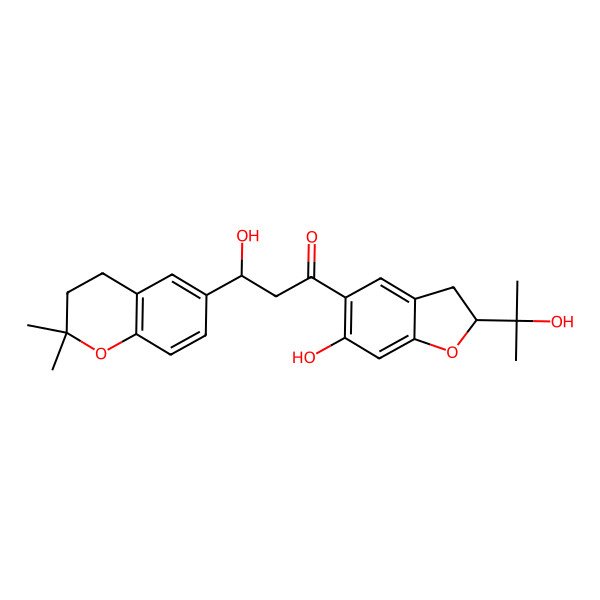 2D Structure of 3-(2,2-Dimethyl-3,4-dihydrochromen-6-yl)-3-hydroxy-1-[6-hydroxy-2-(2-hydroxypropan-2-yl)-2,3-dihydro-1-benzofuran-5-yl]propan-1-one