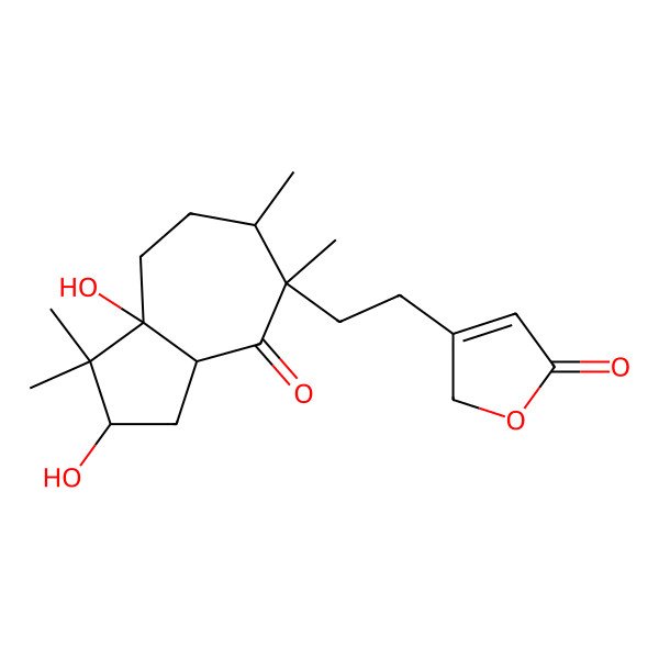 2D Structure of 3-[2-[(2S,3aS,5R,6R,8aS)-2,8a-dihydroxy-1,1,5,6-tetramethyl-4-oxo-2,3,3a,6,7,8-hexahydroazulen-5-yl]ethyl]-2H-furan-5-one