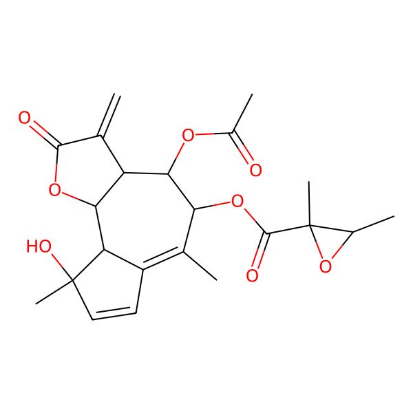 2D Structure of [(3aS,4R,5R,9S,9aS,9bS)-4-acetyloxy-9-hydroxy-6,9-dimethyl-3-methylidene-2-oxo-4,5,9a,9b-tetrahydro-3aH-azuleno[4,5-b]furan-5-yl] (2S,3R)-2,3-dimethyloxirane-2-carboxylate