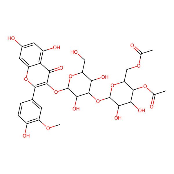 2D Structure of [(2R,3S,4R,5S,6S)-3-acetyloxy-6-[(2S,3R,4R,5S,6R)-2-[5,7-dihydroxy-2-(4-hydroxy-3-methoxyphenyl)-4-oxochromen-3-yl]oxy-3,5-dihydroxy-6-(hydroxymethyl)oxan-4-yl]oxy-4,5-dihydroxyoxan-2-yl]methyl acetate