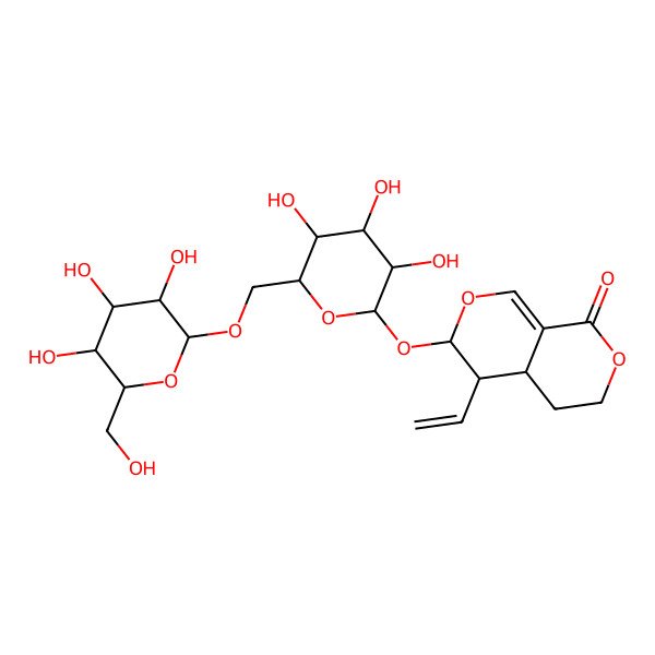 2D Structure of (3R,4R,4aS)-4-ethenyl-3-[(2S,3R,4S,5S,6R)-3,4,5-trihydroxy-6-[[(2R,3R,4S,5S,6R)-3,4,5-trihydroxy-6-(hydroxymethyl)oxan-2-yl]oxymethyl]oxan-2-yl]oxy-4,4a,5,6-tetrahydro-3H-pyrano[3,4-c]pyran-8-one