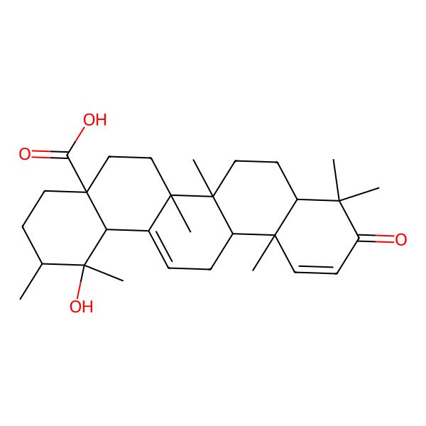 2D Structure of 1-hydroxy-1,2,6a,6b,9,9,12a-heptamethyl-10-oxo-3,4,5,6,6a,7,8,8a,13,14b-decahydro-2H-picene-4a-carboxylic acid