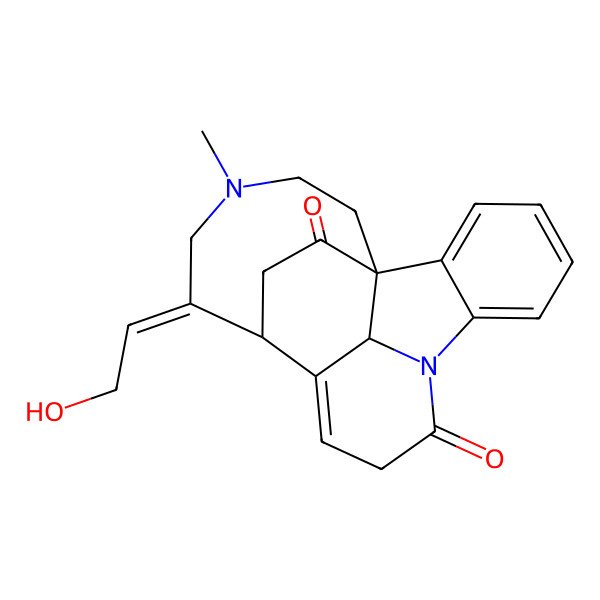 2D Structure of (1S,13S,14E,21S)-14-(2-hydroxyethylidene)-16-methyl-8,16-diazapentacyclo[11.5.2.11,8.02,7.012,21]henicosa-2,4,6,11-tetraene-9,19-dione