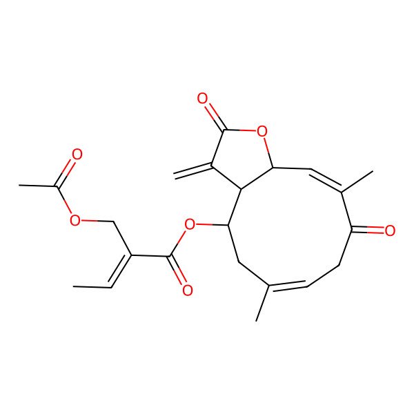2D Structure of [(3aR,4R,6E,10Z,11aR)-6,10-dimethyl-3-methylidene-2,9-dioxo-4,5,8,11a-tetrahydro-3aH-cyclodeca[b]furan-4-yl] (E)-2-(acetyloxymethyl)but-2-enoate