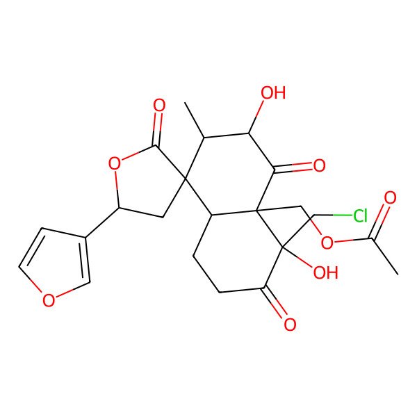 2D Structure of [4-(chloromethyl)-5'-(furan-3-yl)-4,6-dihydroxy-7-methyl-2',3,5-trioxospiro[2,6,7,8a-tetrahydro-1H-naphthalene-8,3'-oxolane]-4a-yl]methyl acetate