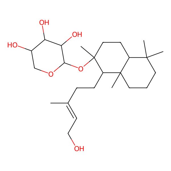 2D Structure of (2R,3S,4S,5S)-2-[[(1S,2S,4aR,8aS)-1-[(E)-5-hydroxy-3-methylpent-3-enyl]-2,5,5,8a-tetramethyl-3,4,4a,6,7,8-hexahydro-1H-naphthalen-2-yl]oxy]oxane-3,4,5-triol