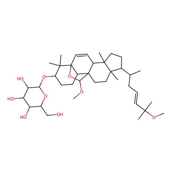 2D Structure of 19-Norlanosta-6,23-diene-9-carboxaldehyde, 3-(beta-D-glucopyranosyloxy)-5-hydroxy-25-methoxy-, cyclic (9R)-9,5-(methyl acetal), (3beta,5beta,9beta,10alpha,23E)-