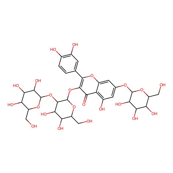 2D Structure of 3-[(2S,3R,4S,5S,6R)-4,5-dihydroxy-6-(hydroxymethyl)-3-[(2S,3R,4S,5S,6R)-3,4,5-trihydroxy-6-(hydroxymethyl)oxan-2-yl]oxyoxan-2-yl]oxy-2-(3,4-dihydroxyphenyl)-5-hydroxy-7-[(2S,3R,4S,5S,6R)-3,4,5-trihydroxy-6-(hydroxymethyl)oxan-2-yl]oxychromen-4-one