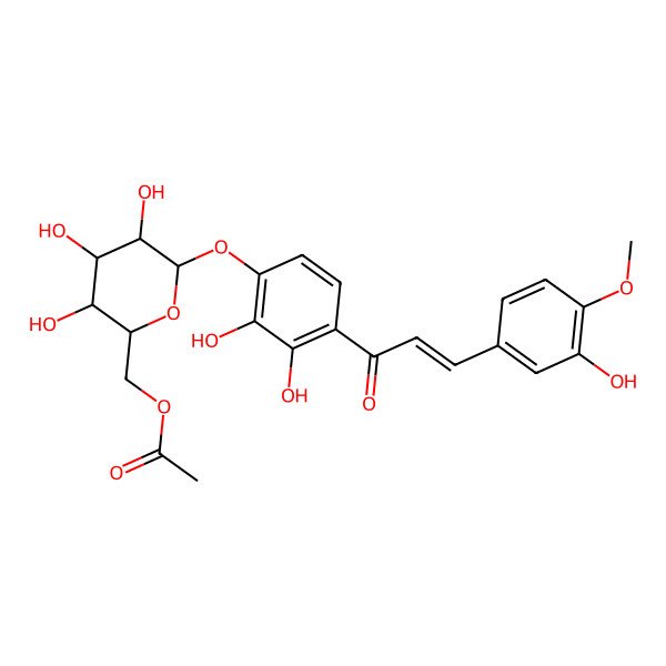 2D Structure of [6-[2,3-Dihydroxy-4-[3-(3-hydroxy-4-methoxyphenyl)prop-2-enoyl]phenoxy]-3,4,5-trihydroxyoxan-2-yl]methyl acetate
