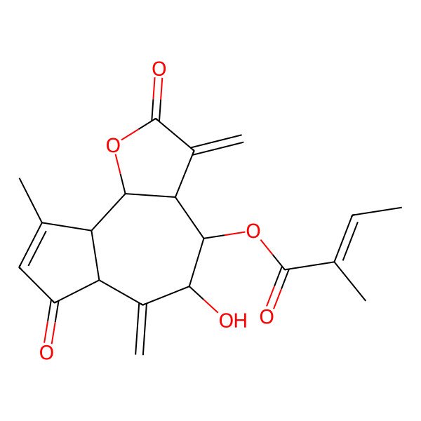 2D Structure of [(3aS,4S,5R,6aR,9aR,9bR)-5-hydroxy-9-methyl-3,6-dimethylidene-2,7-dioxo-3a,4,5,6a,9a,9b-hexahydroazuleno[4,5-b]furan-4-yl] (E)-2-methylbut-2-enoate