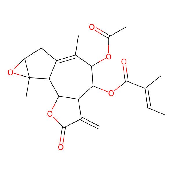 2D Structure of [(1S,2S,6R,7R,8R,12R,14S)-8-acetyloxy-9,14-dimethyl-5-methylidene-4-oxo-3,13-dioxatetracyclo[8.4.0.02,6.012,14]tetradec-9-en-7-yl] (Z)-2-methylbut-2-enoate