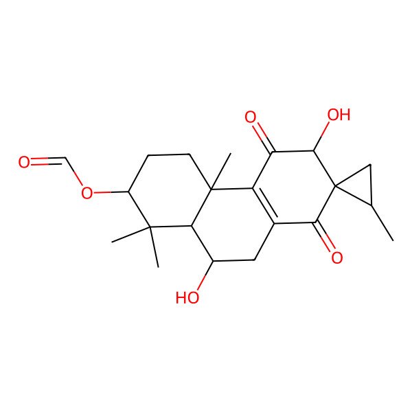 2D Structure of [(2R,2'R,4aS,6R,7S,10R,10aR)-6,10-dihydroxy-1,1,2',4a-tetramethyl-5,8-dioxospiro[3,4,6,9,10,10a-hexahydro-2H-phenanthrene-7,1'-cyclopropane]-2-yl] formate