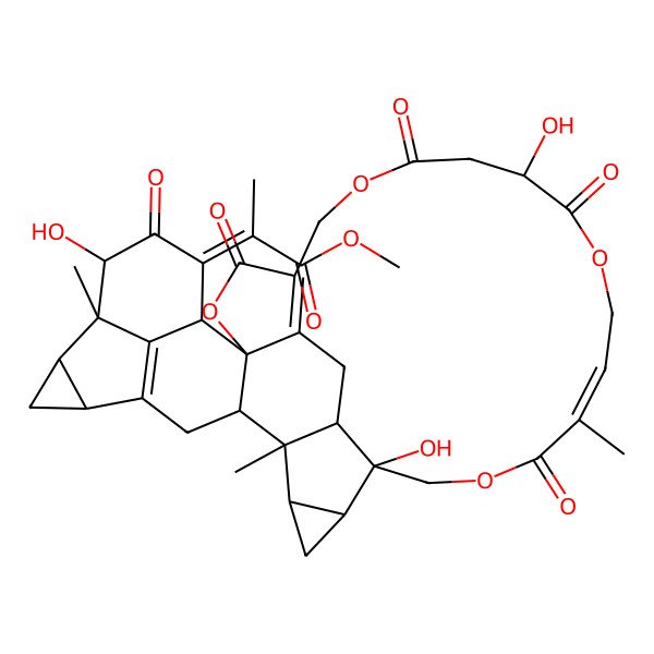 2D Structure of Methyl 2-(9,18,30-trihydroxy-14,22,29-trimethyl-3,7,10,15,31-pentaoxo-2,6,11,16-tetraoxanonacyclo[16.15.3.125,29.01,23.04,34.019,21.022,36.026,28.033,37]heptatriaconta-4(34),13,25(37)-trien-32-ylidene)propanoate