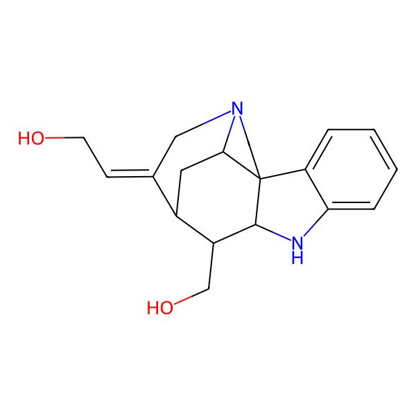 2D Structure of 2-[10-(Hydroxymethyl)-8,14-diazapentacyclo[9.5.2.01,9.02,7.014,17]octadeca-2,4,6-trien-12-ylidene]ethanol