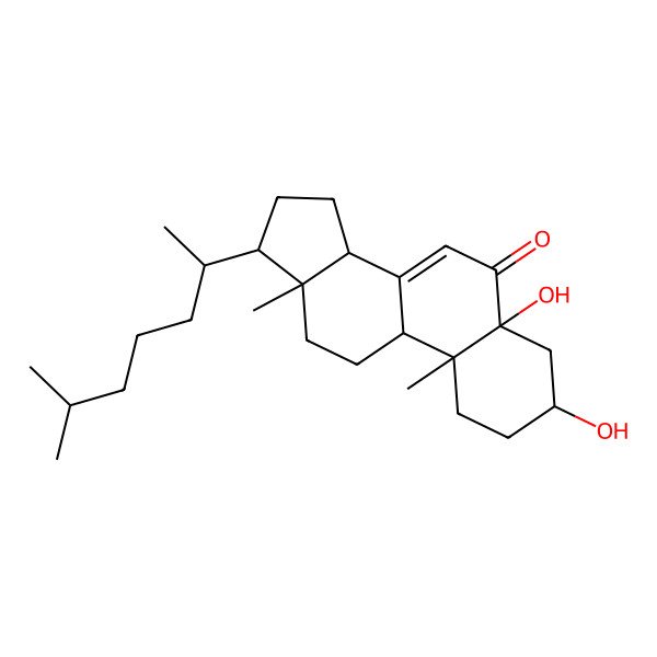 2D Structure of 3,5-dihydroxy-10,13-dimethyl-17-(6-methylheptan-2-yl)-2,3,4,9,11,12,14,15,16,17-decahydro-1H-cyclopenta[a]phenanthren-6-one