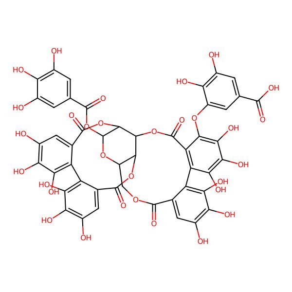 2D Structure of 3-[[(1R,3S,4R,21R,22S)-9,10,11,14,15,16,27,28,29,32,33,34-dodecahydroxy-6,19,24,37-tetraoxo-3-(3,4,5-trihydroxybenzoyl)oxy-2,5,20,23,38-pentaoxaheptacyclo[19.18.0.04,22.07,12.013,18.025,30.031,36]nonatriaconta-7,9,11,13,15,17,25(30),26,28,31,33,35-dodecaen-26-yl]oxy]-4,5-dihydroxybenzoic acid