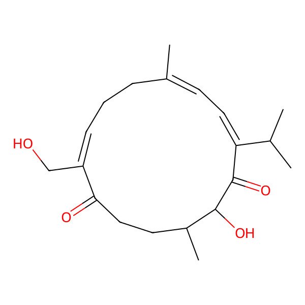 2D Structure of (4R,5S,7E,9Z,13Z)-5-hydroxy-14-(hydroxymethyl)-4,10-dimethyl-7-propan-2-ylcyclotetradeca-7,9,13-triene-1,6-dione