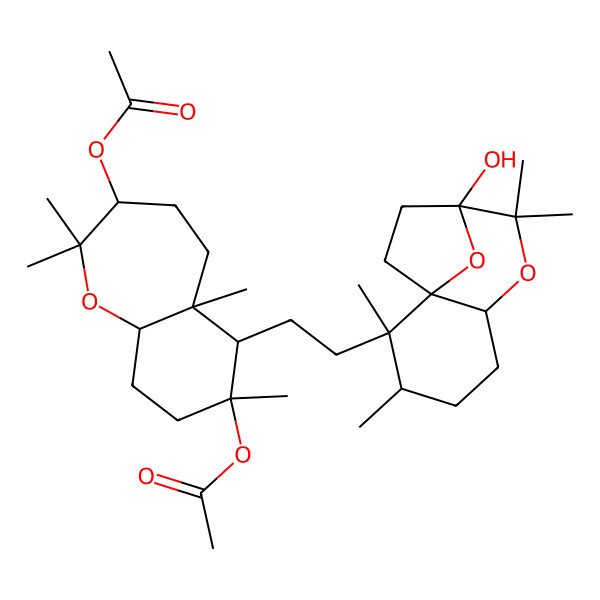 2D Structure of [(3R,5aS,6R,7R,9aS)-7-acetyloxy-6-[2-[(1S,2S,3S,6S,9S)-9-hydroxy-2,3,8,8-tetramethyl-7,12-dioxatricyclo[7.2.1.01,6]dodecan-2-yl]ethyl]-2,2,5a,7-tetramethyl-4,5,6,8,9,9a-hexahydro-3H-benzo[b]oxepin-3-yl] acetate