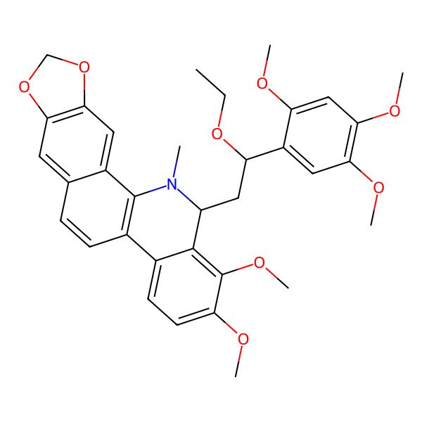 2D Structure of (13R)-13-[(2S)-2-ethoxy-2-(2,4,5-trimethoxyphenyl)ethyl]-1,2-dimethoxy-12-methyl-13H-[1,3]benzodioxolo[5,6-c]phenanthridine