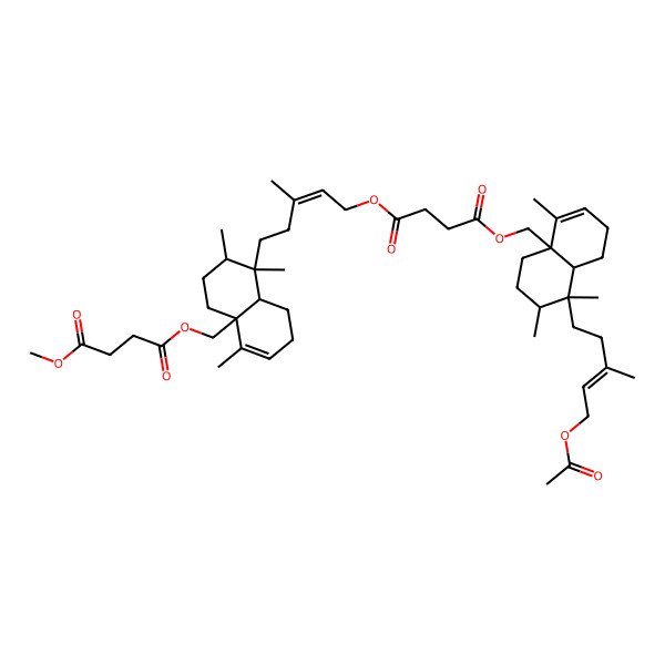 2D Structure of 4-O-[[(4aS,7R,8S,8aR)-8-[(E)-5-[4-[[(4aS,7R,8S,8aR)-8-[(E)-5-acetyloxy-3-methylpent-3-enyl]-4,7,8-trimethyl-1,2,5,6,7,8a-hexahydronaphthalen-4a-yl]methoxy]-4-oxobutanoyl]oxy-3-methylpent-3-enyl]-4,7,8-trimethyl-1,2,5,6,7,8a-hexahydronaphthalen-4a-yl]methyl] 1-O-methyl butanedioate
