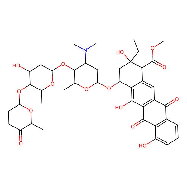 2D Structure of methyl (1R,2R,4S)-4-[(2R,5S,6S)-4-(dimethylamino)-5-[(2S,4S,5S,6S)-4-hydroxy-6-methyl-5-[(2R,6S)-6-methyl-5-oxooxan-2-yl]oxyoxan-2-yl]oxy-6-methyloxan-2-yl]oxy-2-ethyl-2,5,7-trihydroxy-6,11-dioxo-3,4-dihydro-1H-tetracene-1-carboxylate
