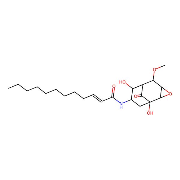 2D Structure of N-[(1S,2S,4S,5S,6S,7R,8S)-1,7-dihydroxy-5-methoxy-10-oxo-3-oxatricyclo[4.3.1.02,4]decan-8-yl]dodec-2-enamide