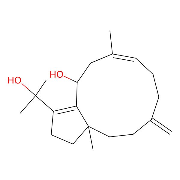 2D Structure of (3aR,9Z,12R)-1-(2-hydroxypropan-2-yl)-3a,10-dimethyl-6-methylidene-2,3,4,5,7,8,11,12-octahydrocyclopenta[11]annulen-12-ol