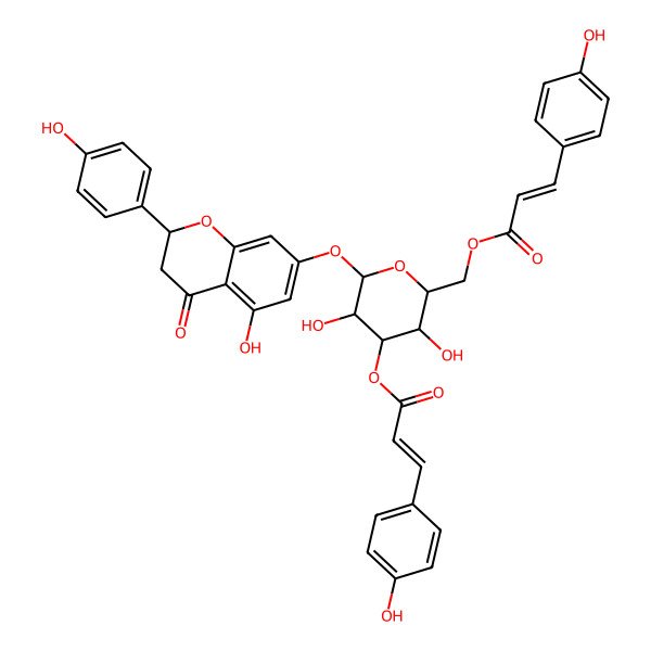 2D Structure of [3,5-Dihydroxy-6-[[5-hydroxy-2-(4-hydroxyphenyl)-4-oxo-2,3-dihydrochromen-7-yl]oxy]-4-[3-(4-hydroxyphenyl)prop-2-enoyloxy]oxan-2-yl]methyl 3-(4-hydroxyphenyl)prop-2-enoate