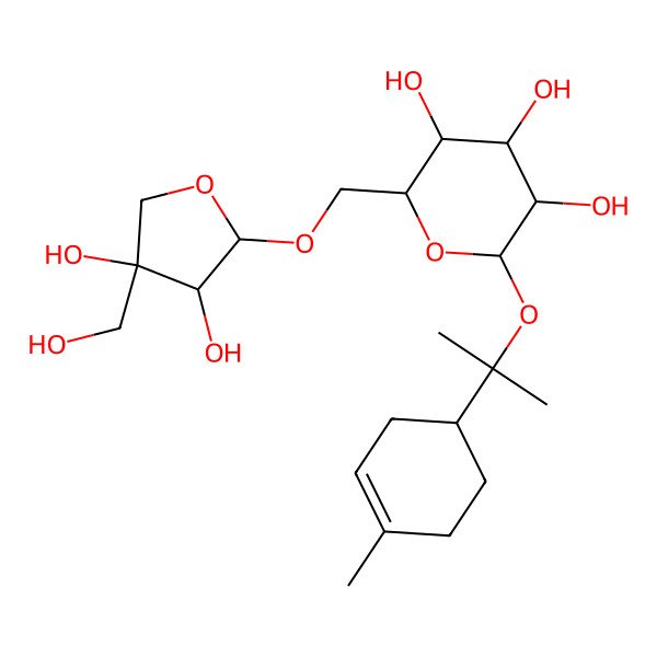 2D Structure of 2-[[3,4-Dihydroxy-4-(hydroxymethyl)oxolan-2-yl]oxymethyl]-6-[2-(4-methylcyclohex-3-en-1-yl)propan-2-yloxy]oxane-3,4,5-triol