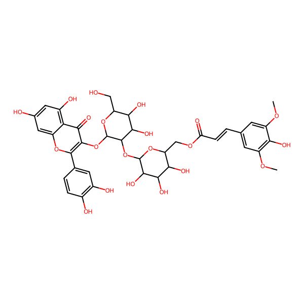 2D Structure of [6-[2-[2-(3,4-Dihydroxyphenyl)-5,7-dihydroxy-4-oxochromen-3-yl]oxy-4,5-dihydroxy-6-(hydroxymethyl)oxan-3-yl]oxy-3,4,5-trihydroxyoxan-2-yl]methyl 3-(4-hydroxy-3,5-dimethoxyphenyl)prop-2-enoate
