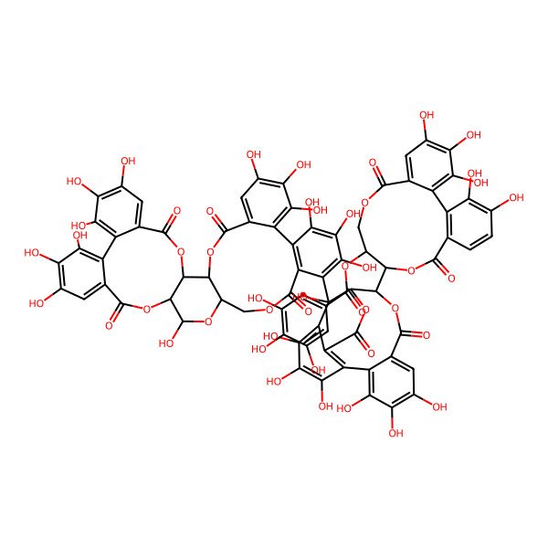 2D Structure of [12-[2,3,4,7,8,9,19-Heptahydroxy-12,17-dioxo-19-(7,8,9,12,13,14,20,28,29,30,33,34,35-tridecahydroxy-4,17,25,38-tetraoxo-3,18,21,24,39-pentaoxaheptacyclo[20.17.0.02,19.05,10.011,16.026,31.032,37]nonatriaconta-5,7,9,11,13,15,26(31),27,29,32,34,36-dodecaen-27-yl)-13,16-dioxatetracyclo[13.3.1.05,18.06,11]nonadeca-1,3,5(18),6,8,10-hexaen-14-yl]-3,4,5,18,19-pentahydroxy-8,14-dioxo-9,13-dioxatricyclo[13.4.0.02,7]nonadeca-1(15),2,4,6,16,18-hexaen-11-yl] 3,4,5-trihydroxybenzoate