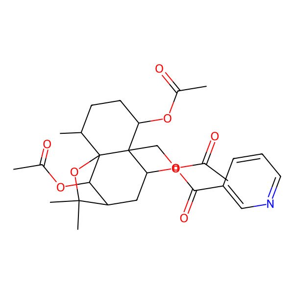 2D Structure of [5,12-Diacetyloxy-6-(acetyloxymethyl)-2,10,10-trimethyl-11-oxatricyclo[7.2.1.01,6]dodecan-7-yl] pyridine-3-carboxylate