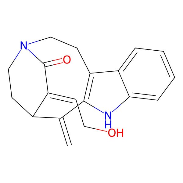 2D Structure of (1R,16Z)-16-(2-hydroxyethylidene)-2-methylidene-4,14-diazatetracyclo[12.2.2.03,11.05,10]octadeca-3(11),5,7,9-tetraen-15-one