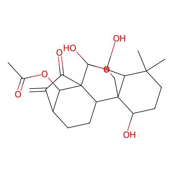 2D Structure of [(1S,2S,5S,8R,9S,10S,11R,15S,18R)-9,10,15-trihydroxy-12,12-dimethyl-6-methylidene-7-oxo-17-oxapentacyclo[7.6.2.15,8.01,11.02,8]octadecan-18-yl] acetate