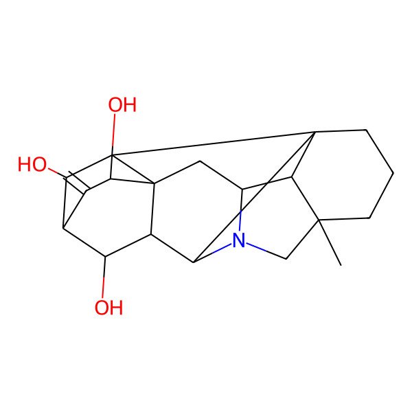 2D Structure of (1S,5R,8R,9S,10R,11R,13R,14S,16S,17R,18S,19S)-5-methyl-12-methylidene-7-azaheptacyclo[9.6.2.01,8.05,17.07,16.09,14.014,18]nonadecane-10,13,19-triol