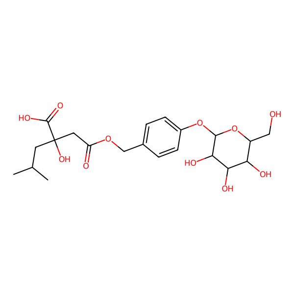 2D Structure of 2-Hydroxy-4-methyl-2-[2-oxo-2-[[4-[3,4,5-trihydroxy-6-(hydroxymethyl)oxan-2-yl]oxyphenyl]methoxy]ethyl]pentanoic acid
