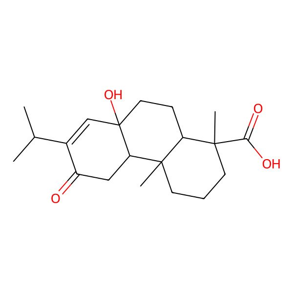 2D Structure of 1-Phenanthrenecarboxylic acid, 1,2,3,4,4a,4b,5,6,8a,9,10,10a-dodecahydro-8a-hydroxy-1,4a-dimethyl-7-(1-methylethyl)-6-oxo-, (1R-(1alpha,4abeta,4balpha,8aalpha,10aalpha))-