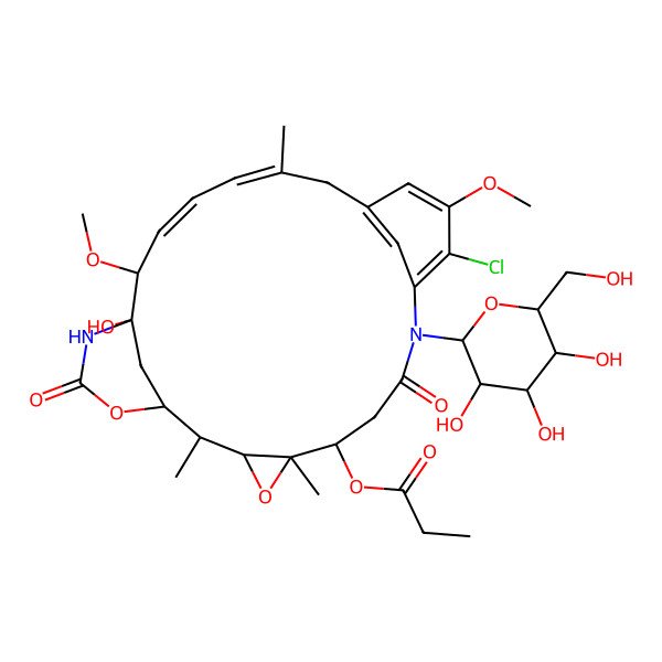 2D Structure of [11-Chloro-21-hydroxy-12,20-dimethoxy-2,5,16-trimethyl-8,23-dioxo-9-[3,4,5-trihydroxy-6-(hydroxymethyl)oxan-2-yl]-4,24-dioxa-9,22-diazatetracyclo[19.3.1.110,14.03,5]hexacosa-10,12,14(26),16,18-pentaen-6-yl] propanoate