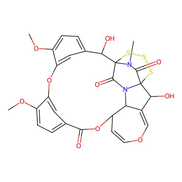 2D Structure of 23,33-Dihydroxy-15,19-dimethoxy-29-methyl-6,10,17-trioxa-25,26,27-trithia-2,29-diazaheptacyclo[22.3.2.11,4.12,24.112,16.118,22.03,9]tritriaconta-4,7,12(32),13,15,18,20,22(31)-octaene-11,28,30-trione