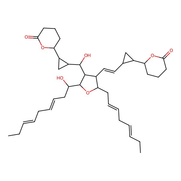 2D Structure of 6-[2-[2-[5-(1-Hydroxynona-3,6-dienyl)-4-[hydroxy-[2-(6-oxooxan-2-yl)cyclopropyl]methyl]-2-octa-2,5-dienyloxolan-3-yl]ethenyl]cyclopropyl]oxan-2-one