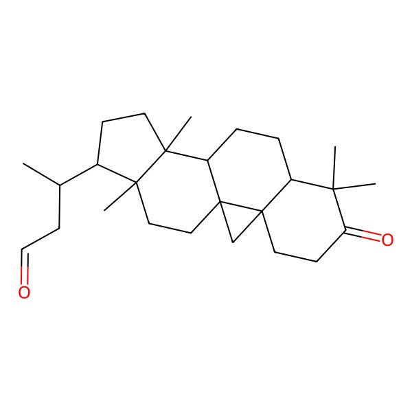 2D Structure of (3R)-3-[(1S,3R,8R,11S,12S,15R,16R)-7,7,12,16-tetramethyl-6-oxo-15-pentacyclo[9.7.0.01,3.03,8.012,16]octadecanyl]butanal