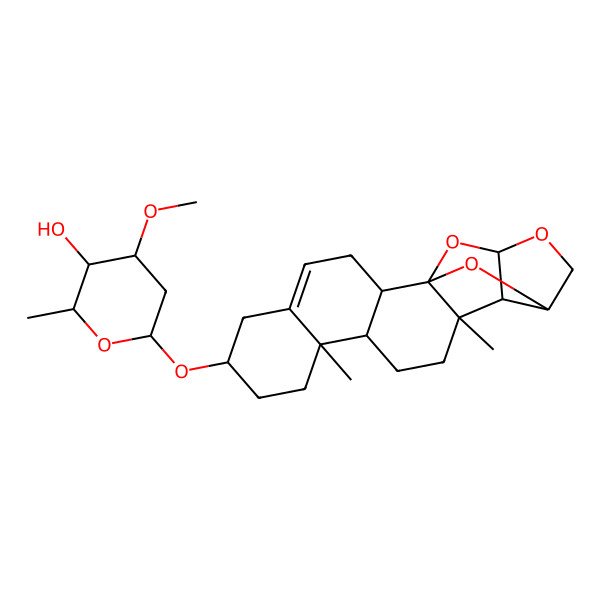 2D Structure of 6-[(10,14-Dimethyl-17,20,21-trioxahexacyclo[14.4.1.01,14.02,11.05,10.015,19]henicos-4-en-7-yl)oxy]-4-methoxy-2-methyloxan-3-ol