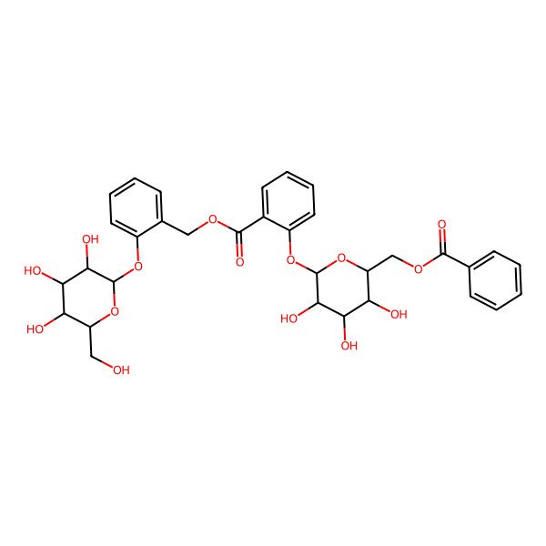 2D Structure of [2-[3,4,5-Trihydroxy-6-(hydroxymethyl)oxan-2-yl]oxyphenyl]methyl 2-[6-(benzoyloxymethyl)-3,4,5-trihydroxyoxan-2-yl]oxybenzoate