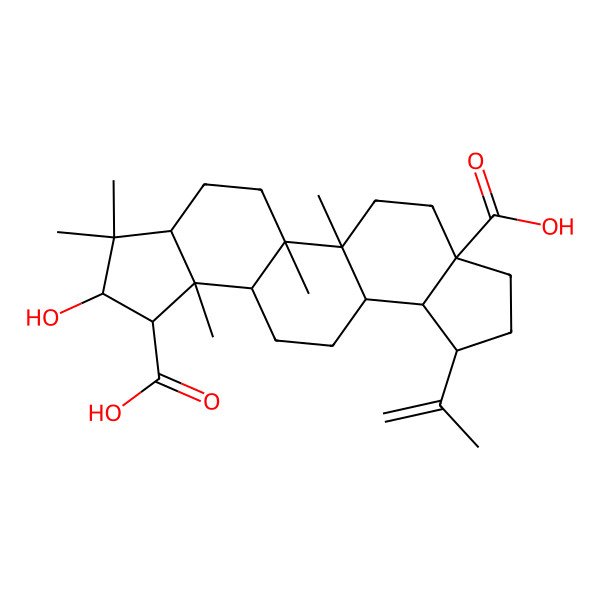 2D Structure of (1R,2R,5S,8R,9S,10R,13R,14R,15R,16S,18R)-16-hydroxy-1,2,14,17,17-pentamethyl-8-prop-1-en-2-ylpentacyclo[11.7.0.02,10.05,9.014,18]icosane-5,15-dicarboxylic acid