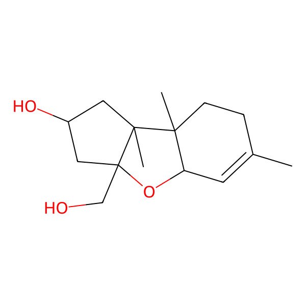 2D Structure of (2S,3aR,4aS,8aR,8bR)-3a-(hydroxymethyl)-6,8a,8b-trimethyl-1,2,3,4a,7,8-hexahydrocyclopenta[b][1]benzofuran-2-ol