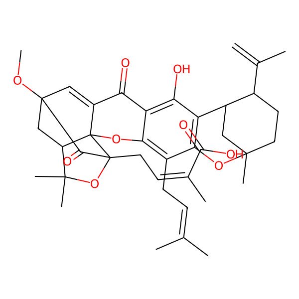 2D Structure of (Z)-4-[(1S,2S,8S,11S,12S,19R,21R)-14-hydroxy-19-methoxy-8,23,23-trimethyl-5-(3-methylbut-2-enyl)-16,20-dioxo-11-prop-1-en-2-yl-3,7,22-trioxaheptacyclo[17.4.1.18,12.02,17.02,21.04,15.06,13]pentacosa-4(15),5,13,17-tetraen-21-yl]-2-methylbut-2-enoic acid