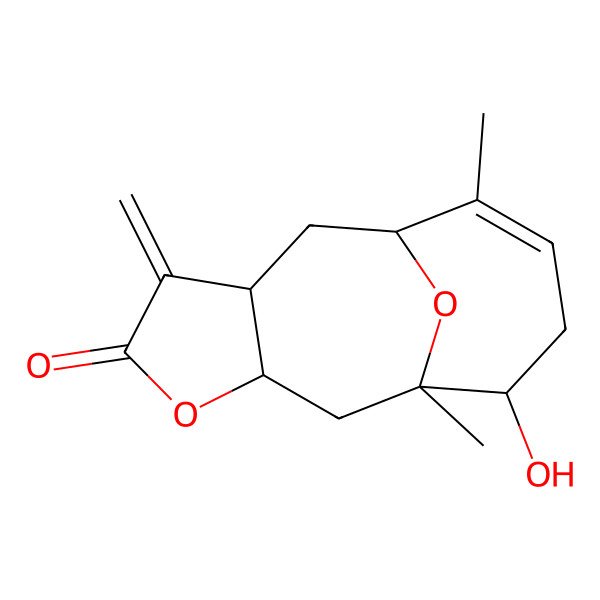 2D Structure of (1S,3S,7R,9R,13R)-13-hydroxy-1,10-dimethyl-6-methylidene-4,14-dioxatricyclo[7.4.1.03,7]tetradec-10-en-5-one