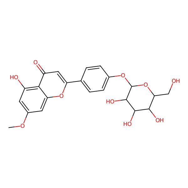 2D Structure of 5-hydroxy-7-methoxy-2-[4-[(2S,3R,4S,5S,6R)-3,4,5-trihydroxy-6-(hydroxymethyl)oxan-2-yl]oxyphenyl]chromen-4-one